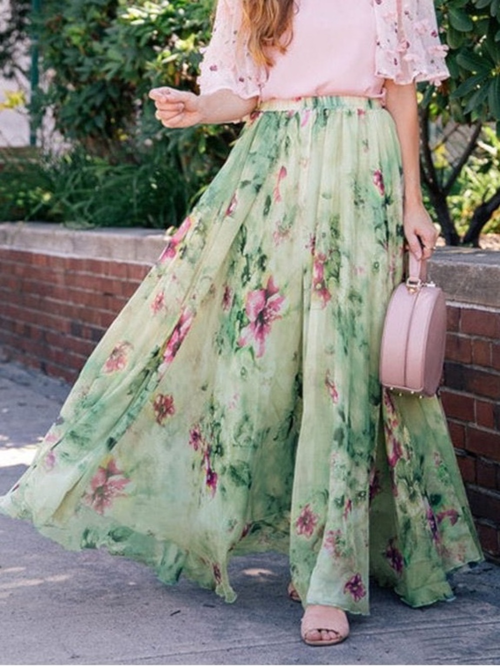 Chicwish Floral and Frill Green Floral Watercolor Maxi Skirt XL - Picture 4 of 6
